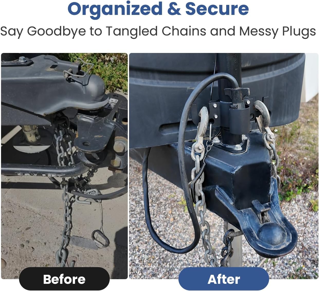 Safoner Aluminum Trailer Towing Chain Organizer with 7-Way Plug Holder- Heavy-Duty RV Tongue Jack Accessories