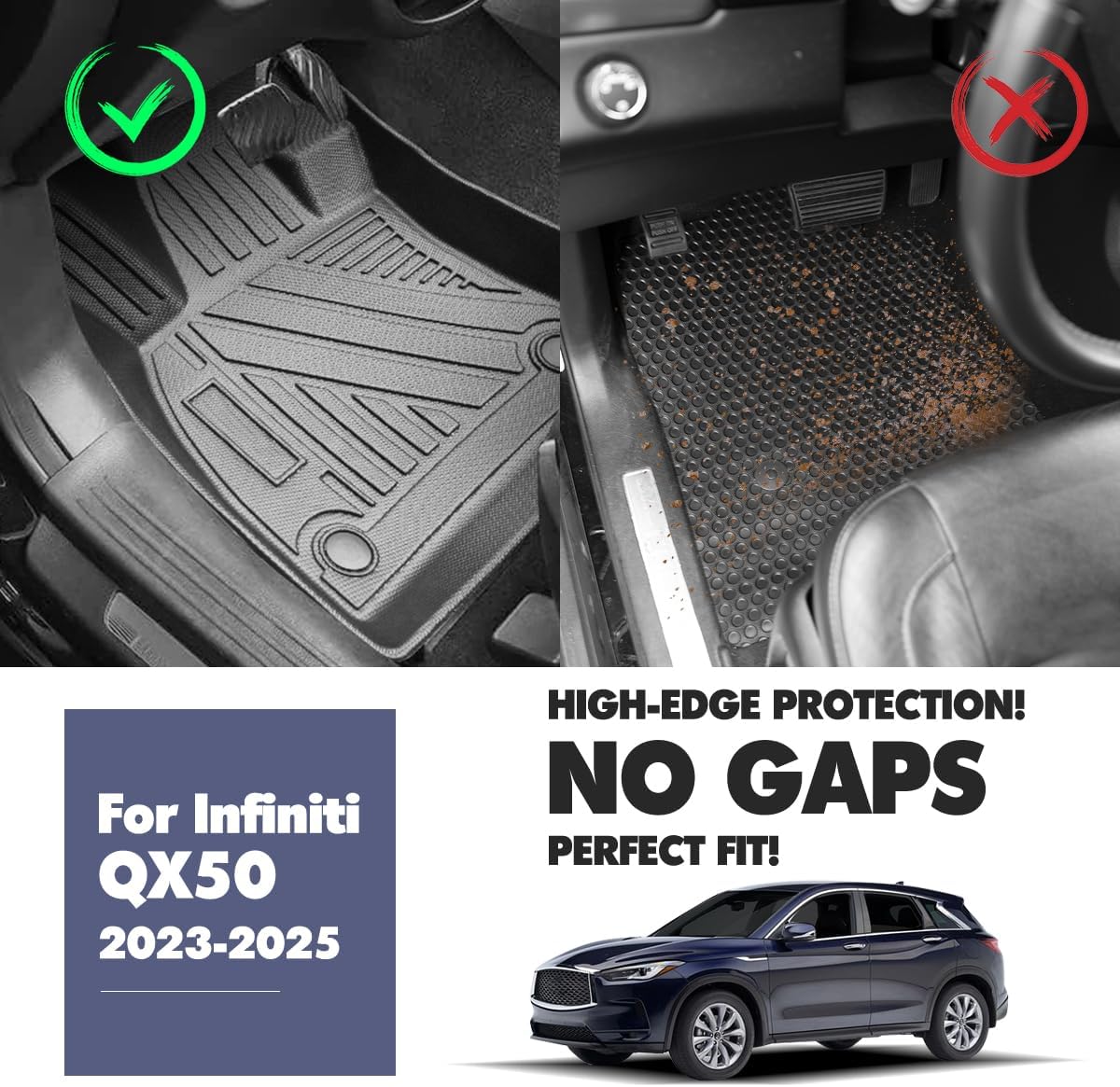 Car Mats Floor Mats Cargo Mats Backrest Mats Fit for 2019-2025 Infiniti QX50 & 2022-2025 Infinit QX55，All-Weather TPE Floor Cargo Trunk Liner Protector for 2019-2025 Infiniti QX50/ QX55 Accessories