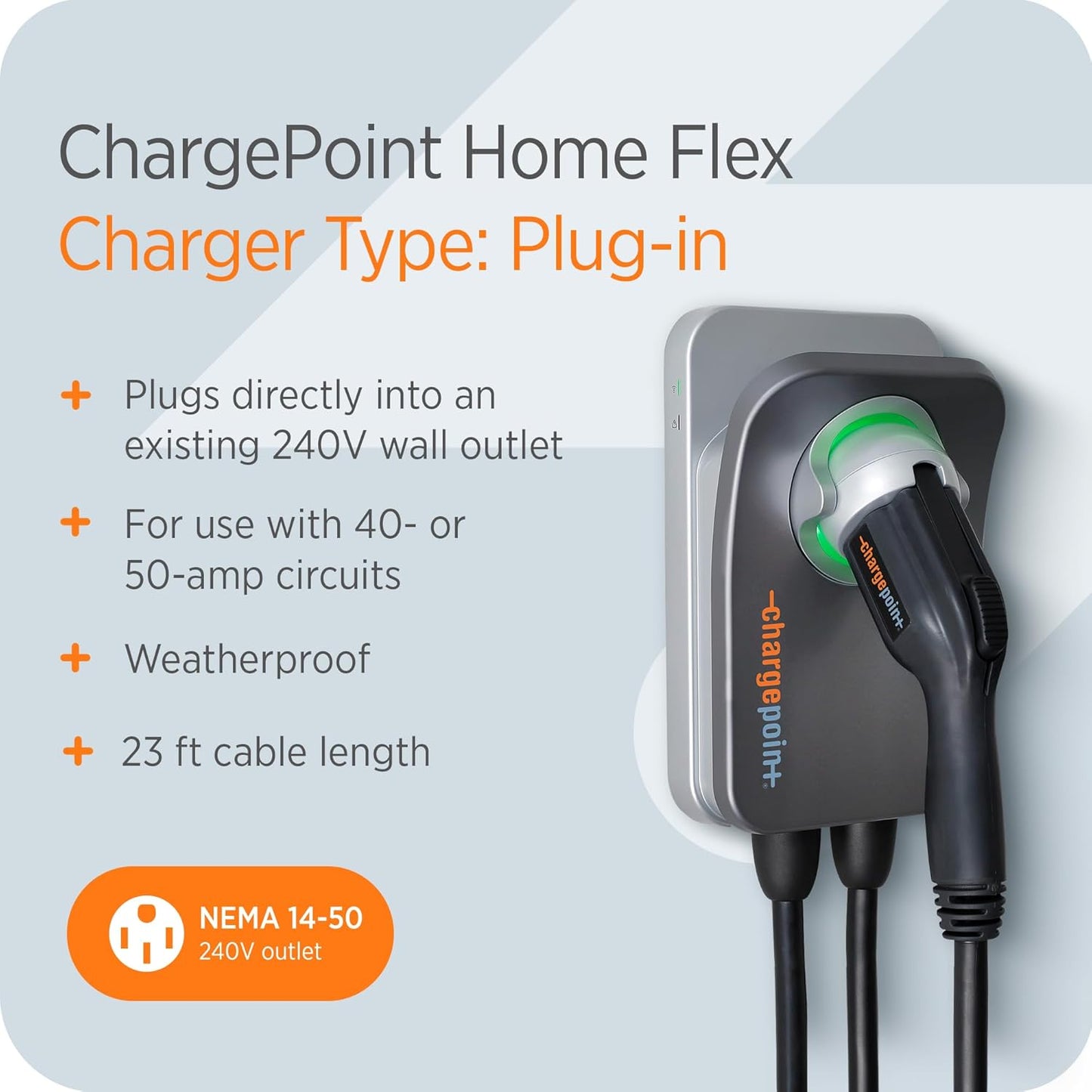 ChargePoint HomeFlex Level 2 EV Charger J1772, NEMA 14-50 Plug for Electric Car - Fast Smart Battery Power Charging at Home for Electric Automobile Vehicles
