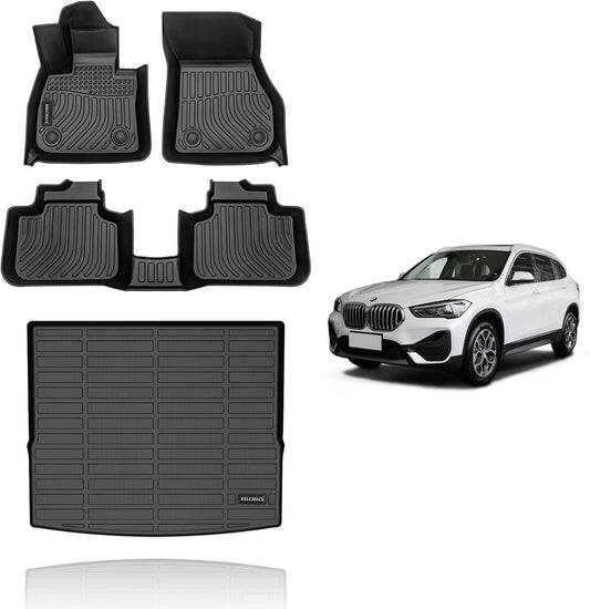 KELCSEECS Floor Mats & Cargo Liner Custom for 2022 2021 2020 2019 2018 2017 2016 BMW X1 Car Mats Automotive Cargo Mat Floor Liners Trunk Mat X1 All Weather Floor Mats Trunk Liner Black