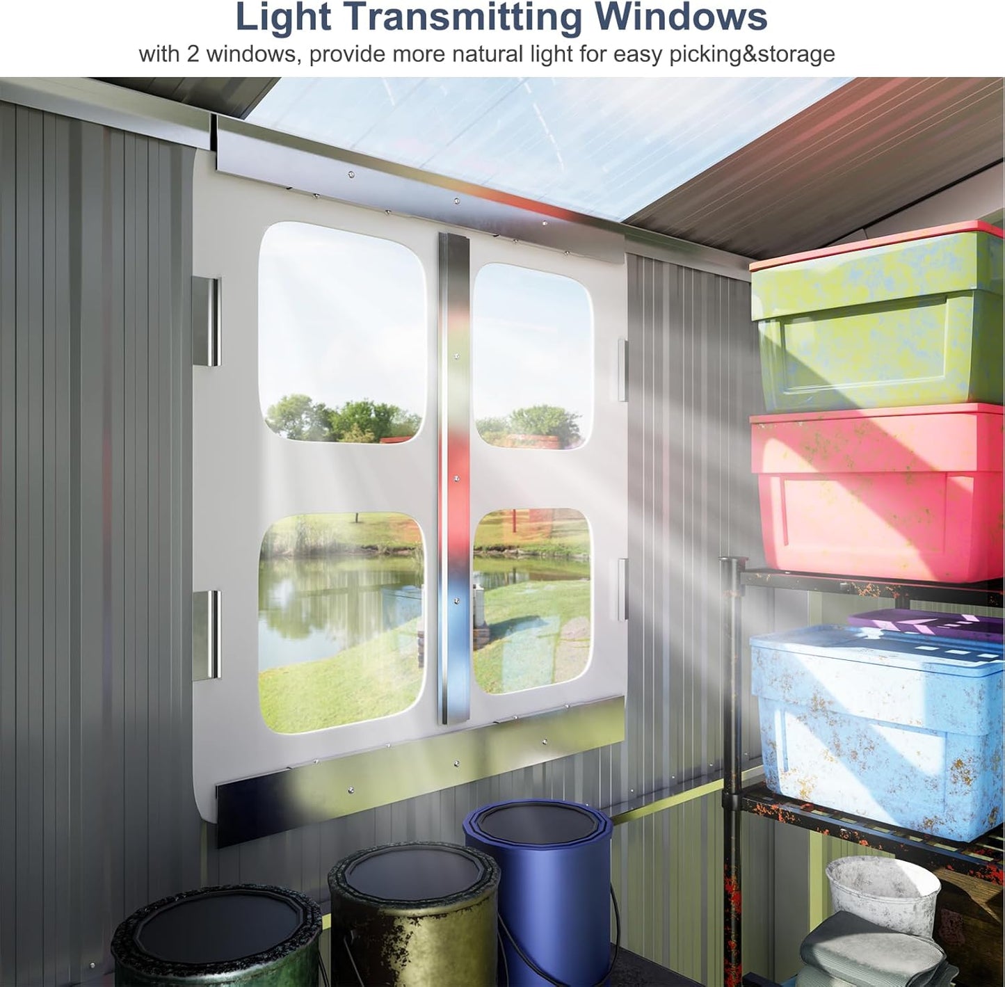 10x16 FT Metal Outdoor Shed Extra Large Waterproof Tools Storage House with Skyview Windows Air Vent Reinforced Frame for Outside Garden Backyard to Store Bikes,Lawnmower,Garage,Dark Grey