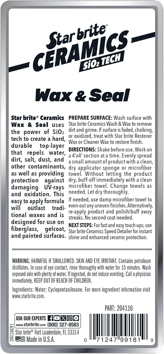 STAR BRITE Ceramics Wax & Seal - Green Apple Scent - SiO2 Tech for Ultimate Protection, Repels Water, Dirt, UV - Ideal for Fiberglass, Gelcoat, Painted Surfaces - 16 oz (204116)