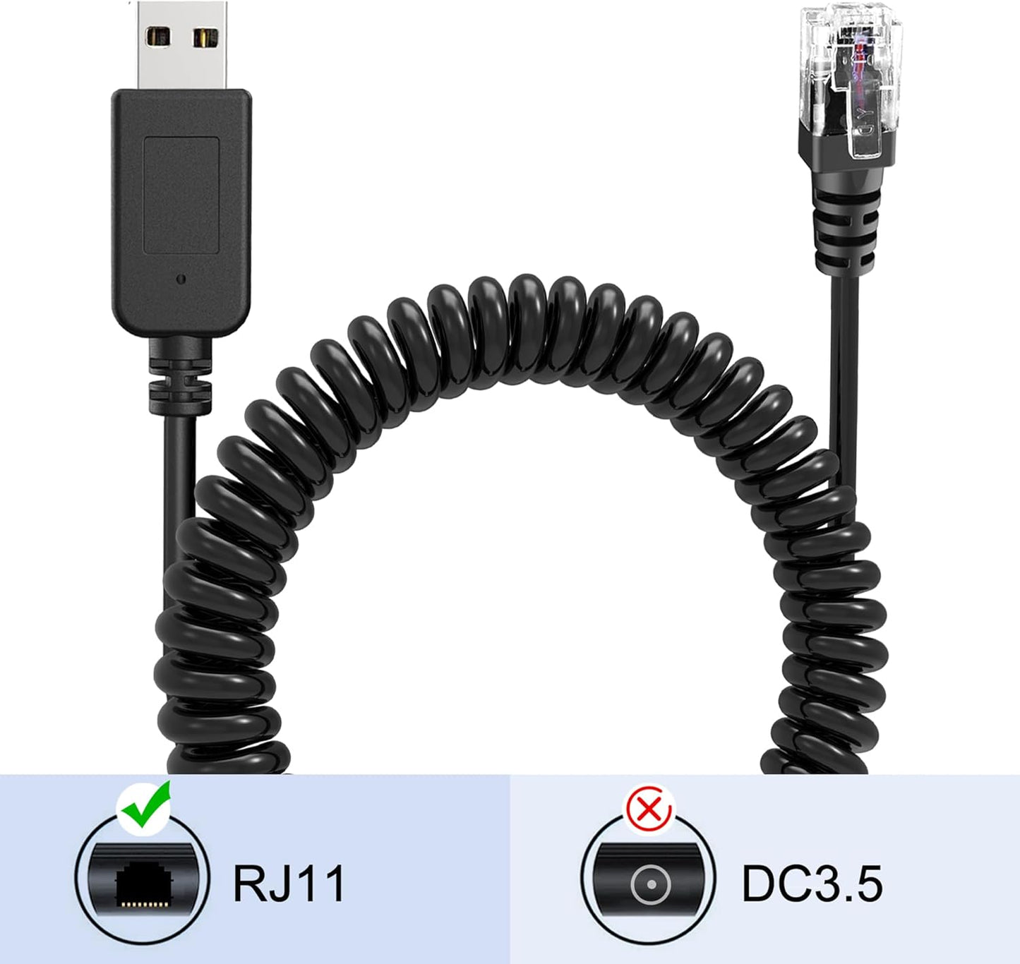 Radar Detector Cable, USB 2.0 to RJ11 Plug Cable 5V-12V Power Cord, Compatible with R3/7/1, Escort 360 Passport 9500i/7500S/8500/7500 and Other Radar detectors