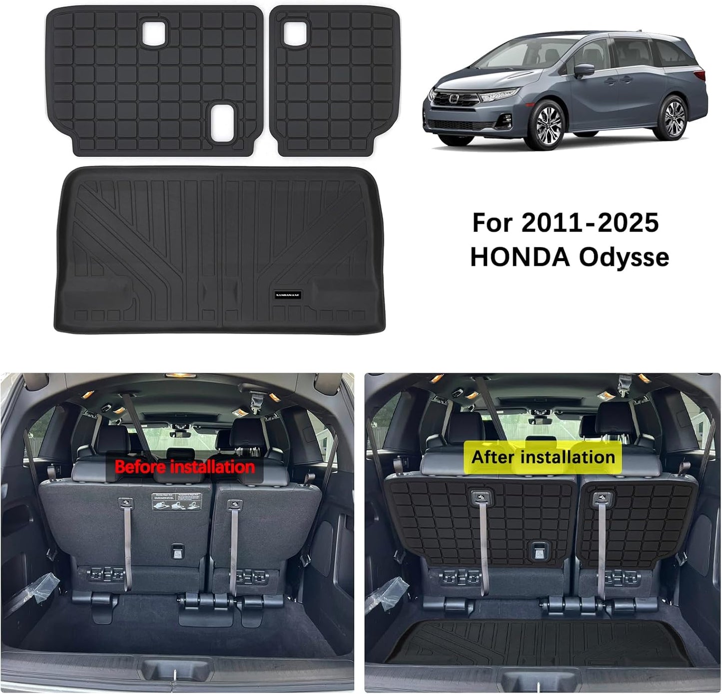 Cargo Liner Trunk Mats for 2011-2025 Honda Odyssey, TPE All Weather Protection Car Trunk Mat Accessories-Black