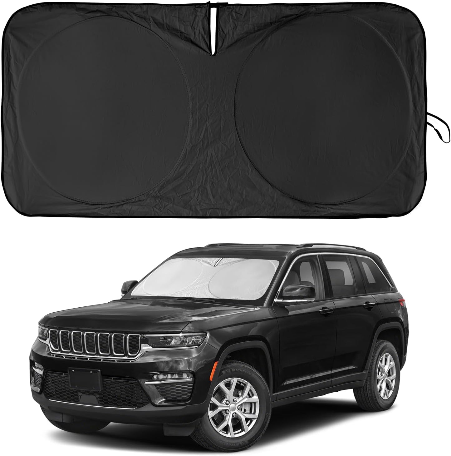 Windshield Sun Shade for Jeep Grand Cherokee SUV 2011-2026 Front Sunshade Car Sun Visor Cover Protector 210T Fold Shade Blocks UV Rays Car Accessories MP Keep Your Cars Interior Cool