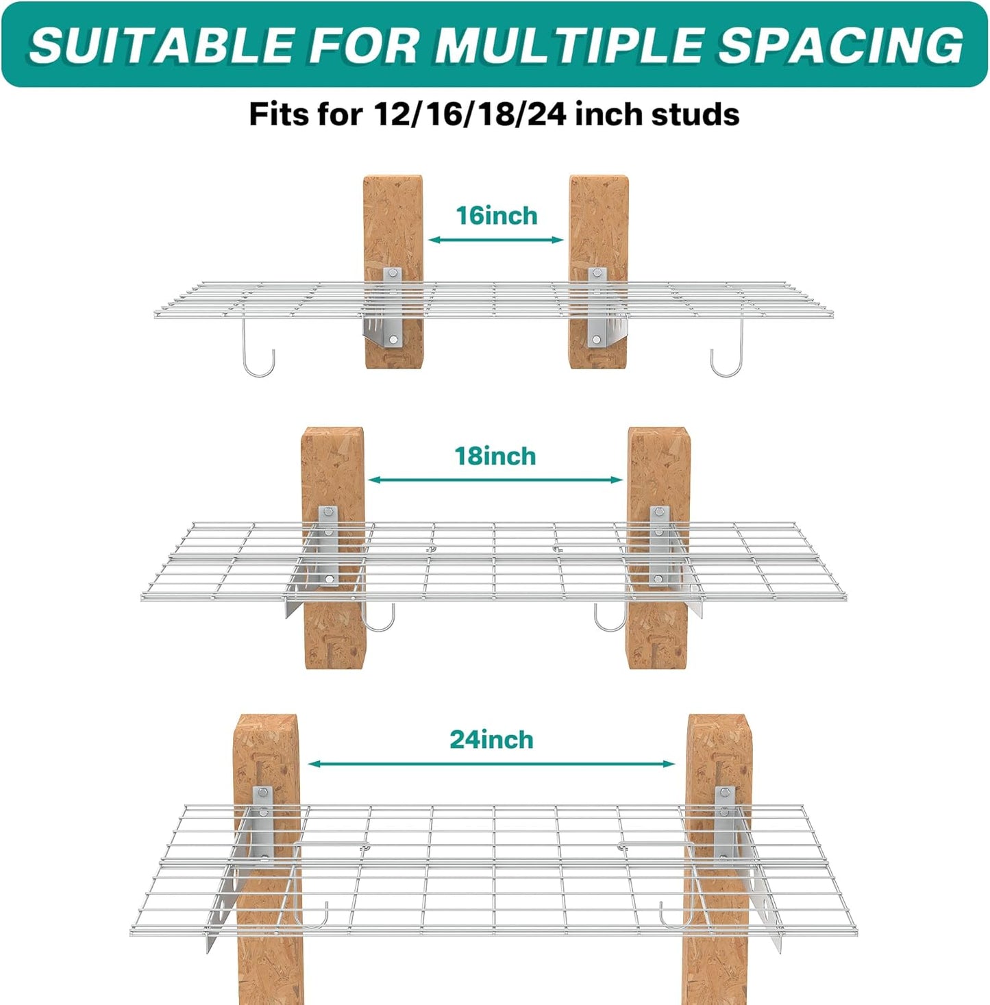 EVERHANGER Wall Mounted Garage Shelves, 2 x 4 ft Metal Storage Shelves, Heavy Duty Wall Shelving with Hooks, Holds Up to 220 Lbs, White