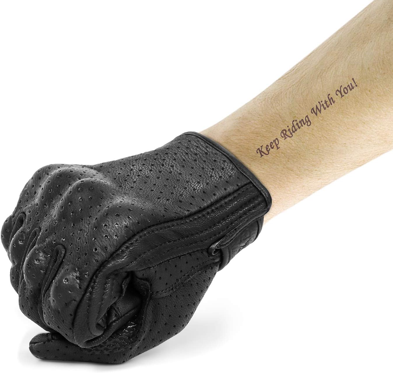 Updated Breathable Leather Motorcycle Gloves with Knuckle Armored Motorbike Gloves for Men (Updated,Perforated, XL)