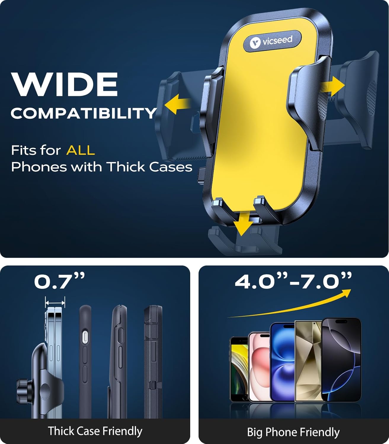 VICSEED [True Strongest Suction] [Rally Racing-Grade Stability] Phone Holders for Your Car 2025 Upgraded Car Phone Holder Mount Truck Stand Cradle for iPhone Samsung All Phones, Yellow