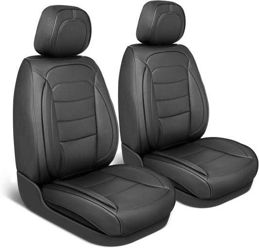 Elite Edition Faux Leather Seat Covers for Cars, Trucks, & SUV - 2 Black Car Seat Covers for Front Seats - Universal Fit Car Accessories Automotive Interior Cover Protector for Most Vehicles