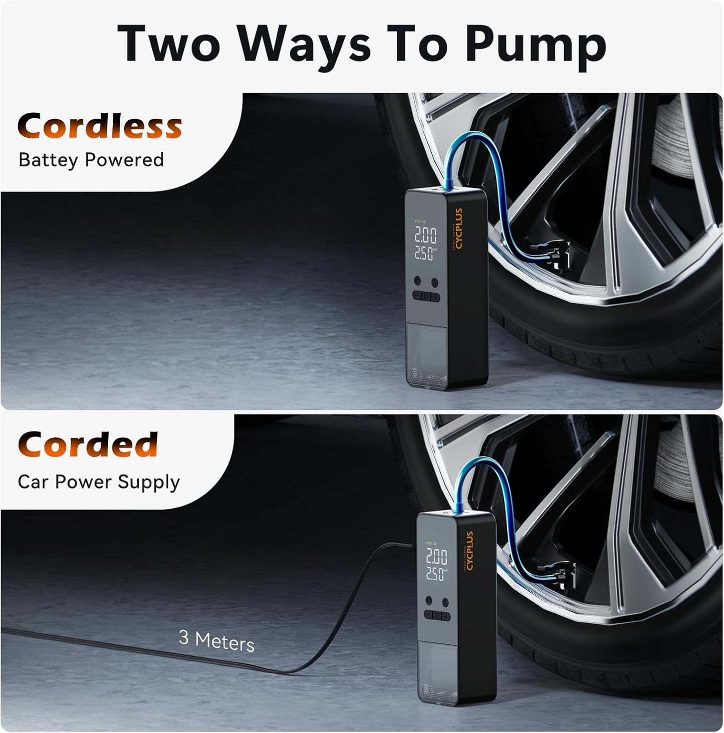 CYCPLUS Tire Inflator Portable Air Compressor - 150PSI Cordless Air Pump with Digital Tire Pressure Gauge, Auto Shut Off, DC/AC 2-in-1 for Car/Motorcycle/E-Bike/Ball