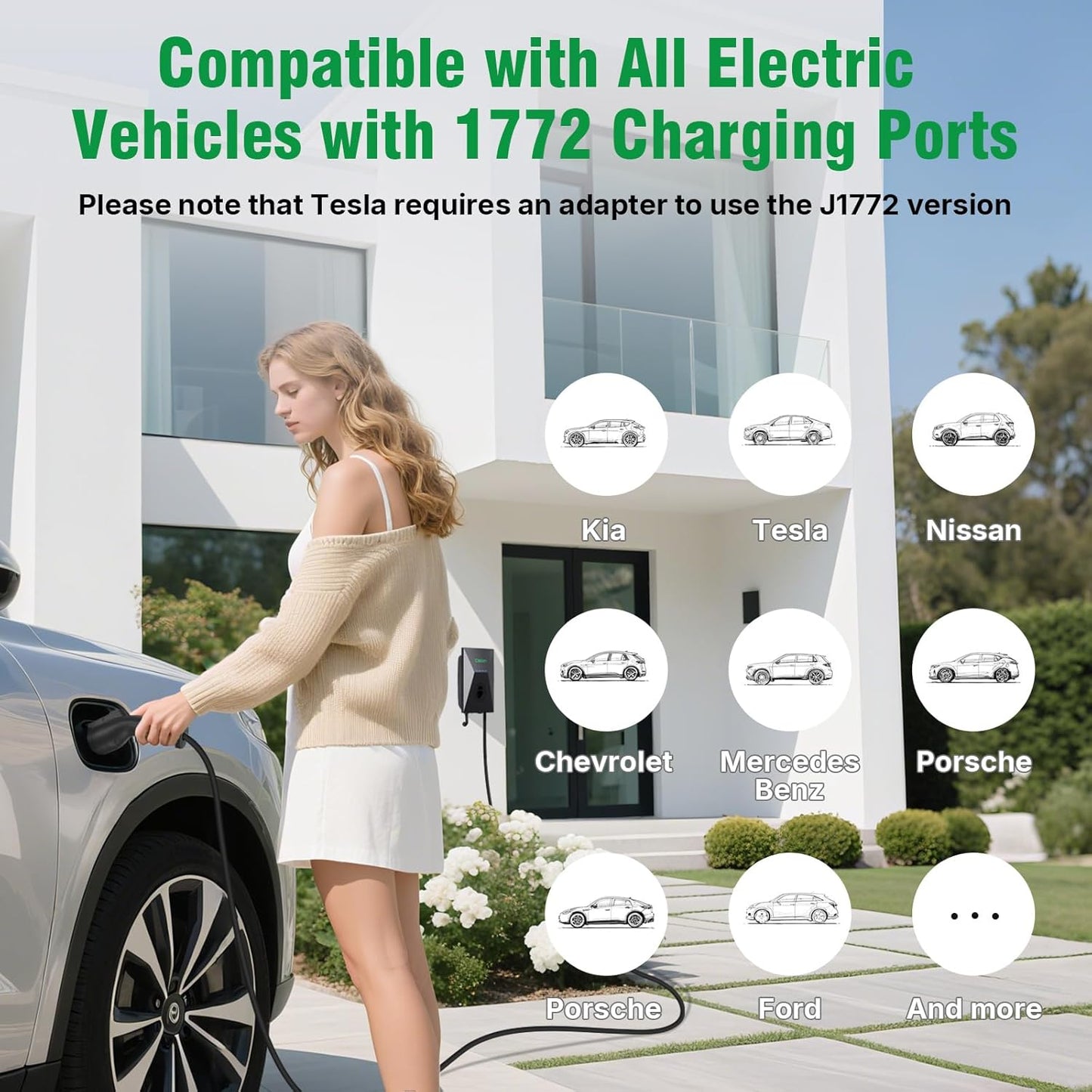 Calion Level 2 EV Charger-EV Wall-Mount Charger with 25FT Cable-Electric Vehicle Charging Station for J1772 EVs,50Amp,240V WiFi Electric Vehicle Charging Station,Hardwired for Electric Car