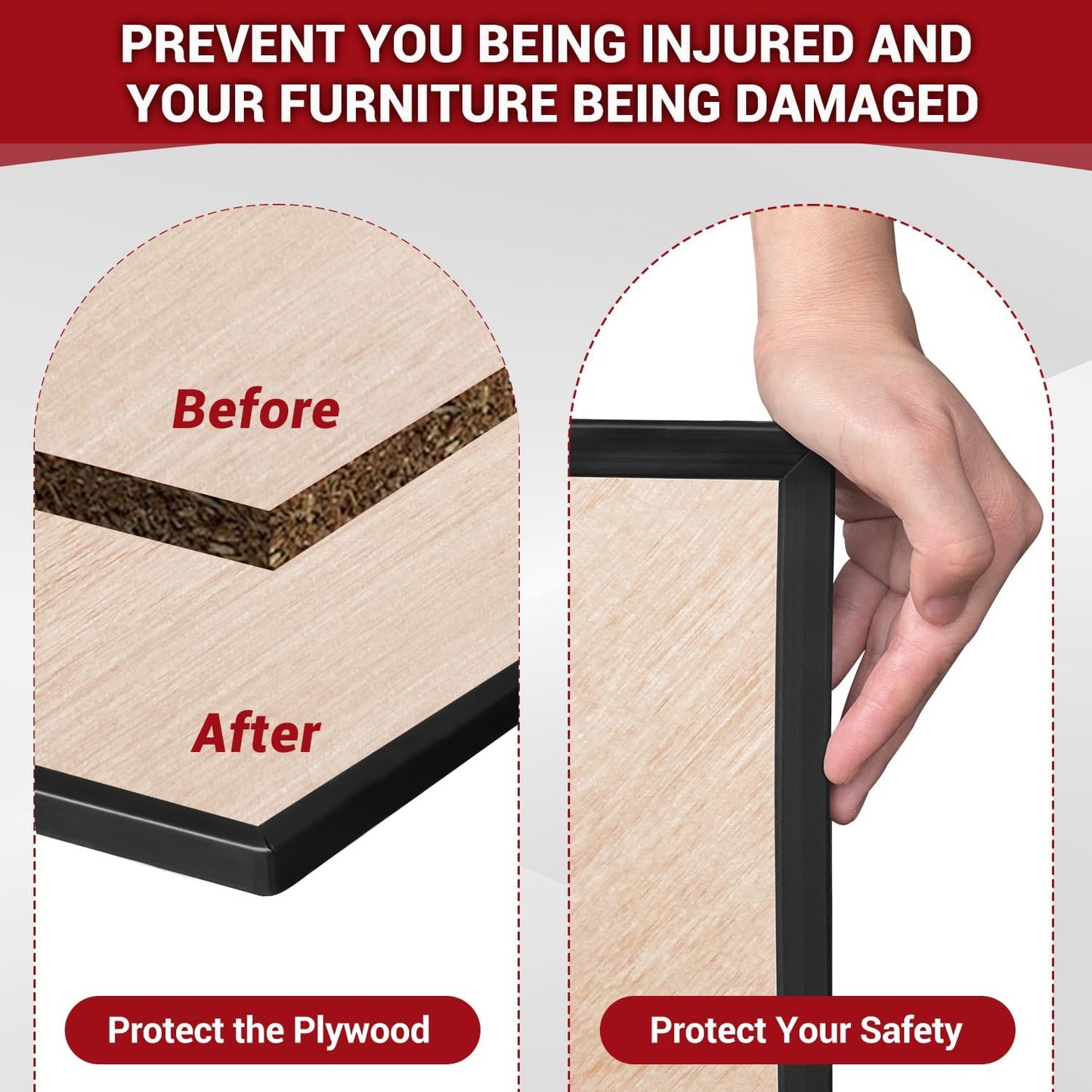 Rubber Edge Trim, 5/8" Self Adhesive Flexible U Channel Edge Protecter for Plywood, Tables, Desks, Cabinets, Counter Top, Wide U Shaped Edge Trim, Edge Banding, Black Color, 20Ft