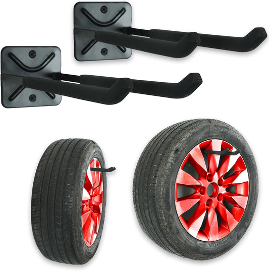 Wallmaster Wall Mount Garage Hooks, 2Pcs Heavy Duty Long Utility Storage Hooks for Hanging Tire, Chair, Ladder, Garden Tools, Strollers and More