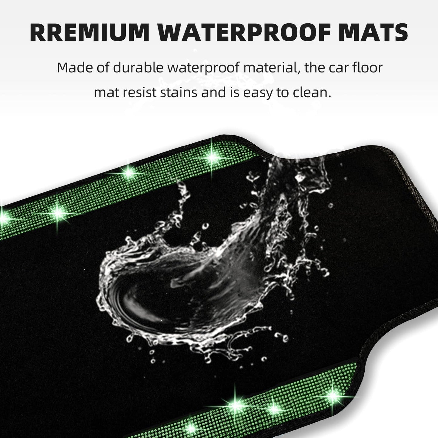 NBTEPEM Bling Car Floor Mats Full Set, Universal Fit Most Cars,SUV, Trucks, 4 pcs Sparkle Glitter Diamond Carpet for Women Girls with Anti-Slip Pad (Green Diamond)
