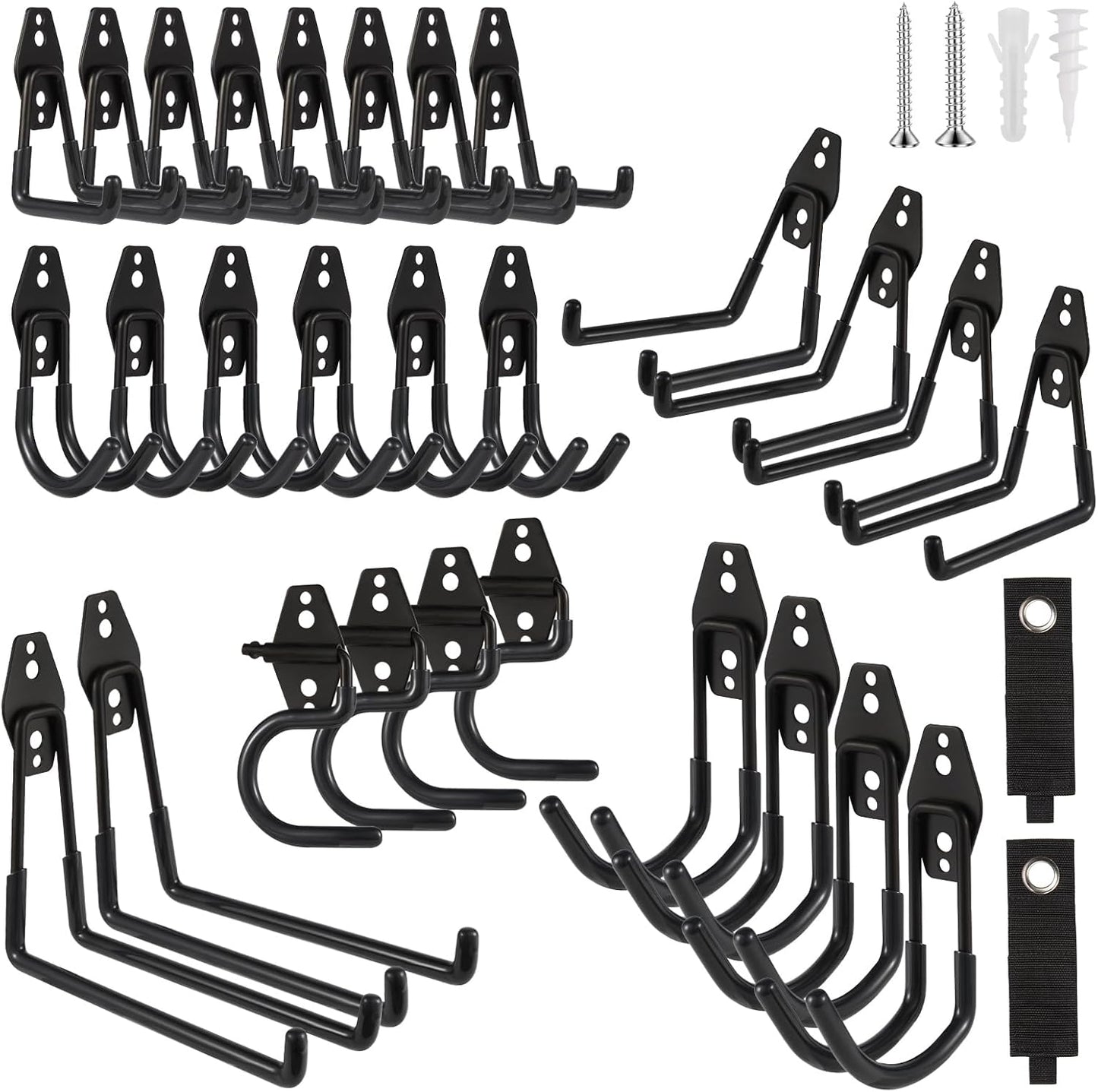Garage Hook Heavy Duty Wall Storage Hangers, 30 Pack Garage Storage Hooks Steel Tool Black for Ladders, Ropes, Garden Tools