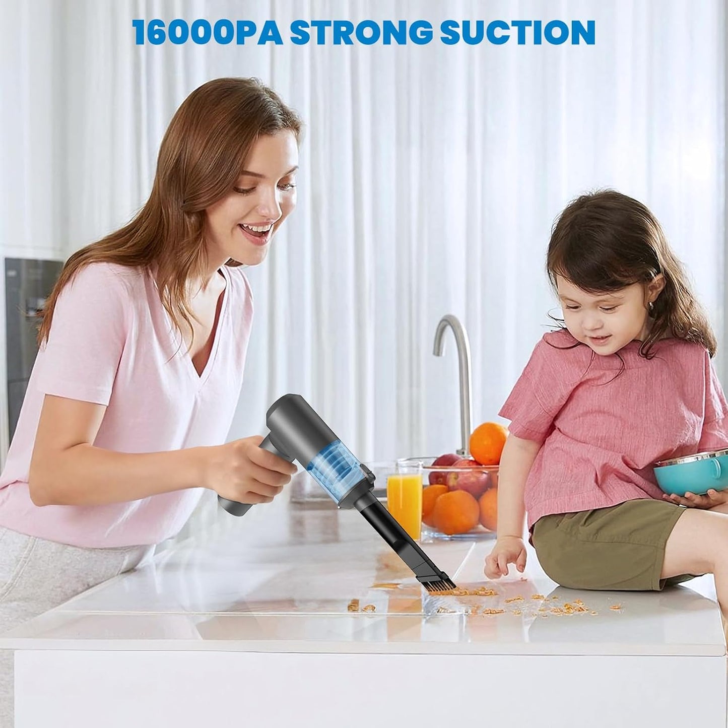 90° Foldable Car Vacuum Portable Cordless 16000PA Suction, 4-in-1 Mini Vacuum Cleaner with Brushless Motor, Handheld Vacuum for Car, Home,Office