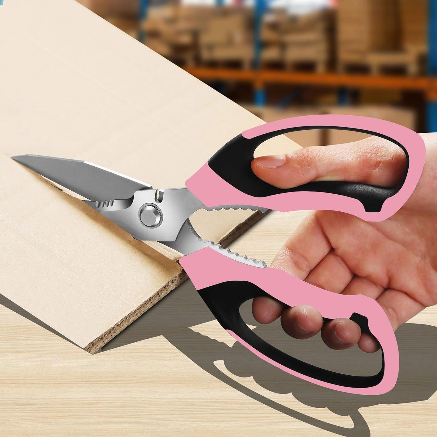 Heavy Duty Scissors Multipurpose - Sharp Utility Scissors All Purpose, Easy Cutting Carpet, Cardboard, Wires, Leather, Fabric（8'' Pink）