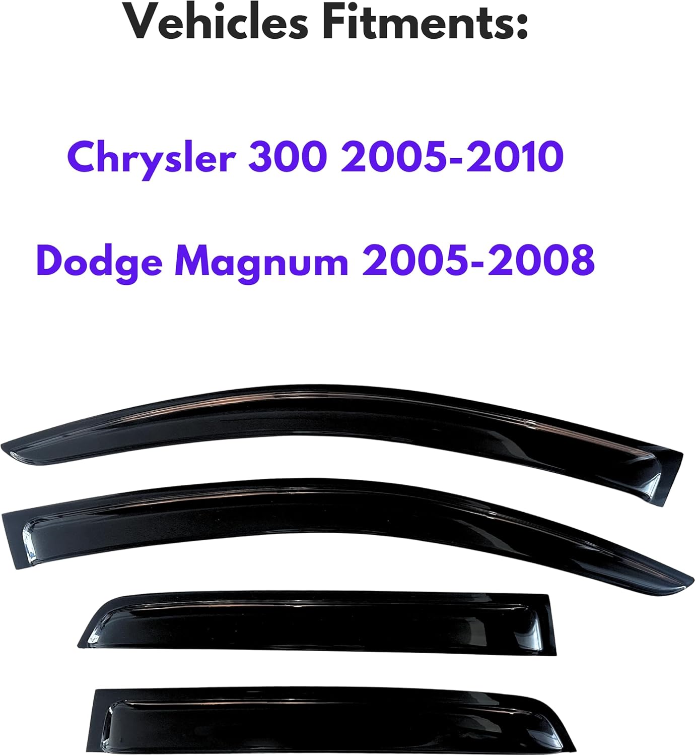 KPY Window Visor Compatible with Chrysler 300 2005-2010 & Dodge Magnum 2005-2008, 4PC Rain Guard Side Window Vent Deflectors Tape-On Style, 2005 2006 2007 2008 2009 2010