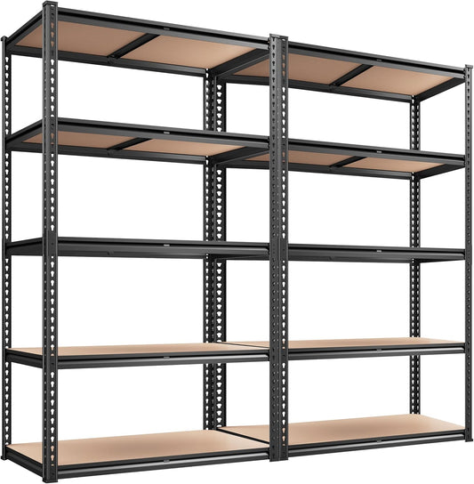 REIBII 2020LBS Storage Shelves 5 Tier Garage Shelving Heavy Duty, Adjustable Metal Shelving Unit, Garage Shelves for Basement Warehouse Pantry, 72" H x 35.55" W x 16" D, Black, 2 Pack