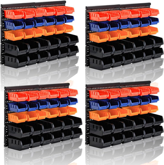 Wall Mounted Storage Bins Parts Rack 4 Colors Bin Organizer Garage Plastic Shop Tool, Garage Organizers and Storage (Style-Classic) 50.4"*32.4"