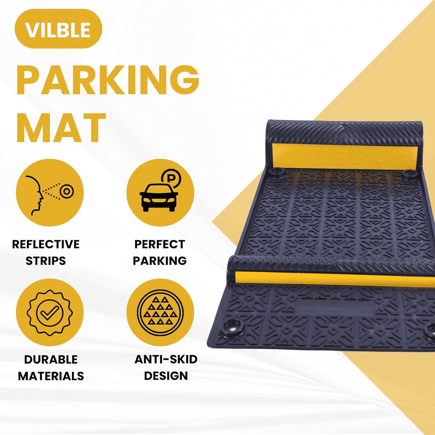 8 Pack Rubber Parking Guide Mat, 22" x 11.5" Heavy-Duty Wheel Stoppers with Reflective Stripes, Anti-Skid Garage Parking Mats, Self-Adhesive Vehicle Stoppers for Cars, Trucks, SUVs