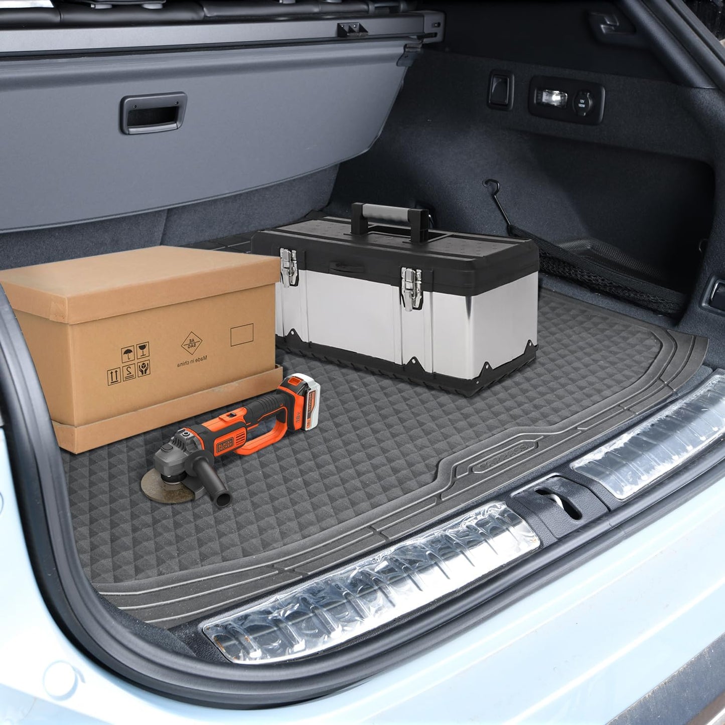 CAR PASS Gray Rubber Car Floor Mats & Cargo Liners, Durable Anti-Slip 3D Rhombus Waterproof Automotive Pad Trim Fit Liner All-Weather Trunk Mats Full Set Universal Fit Auto Van Sedan SUV Truck Gray