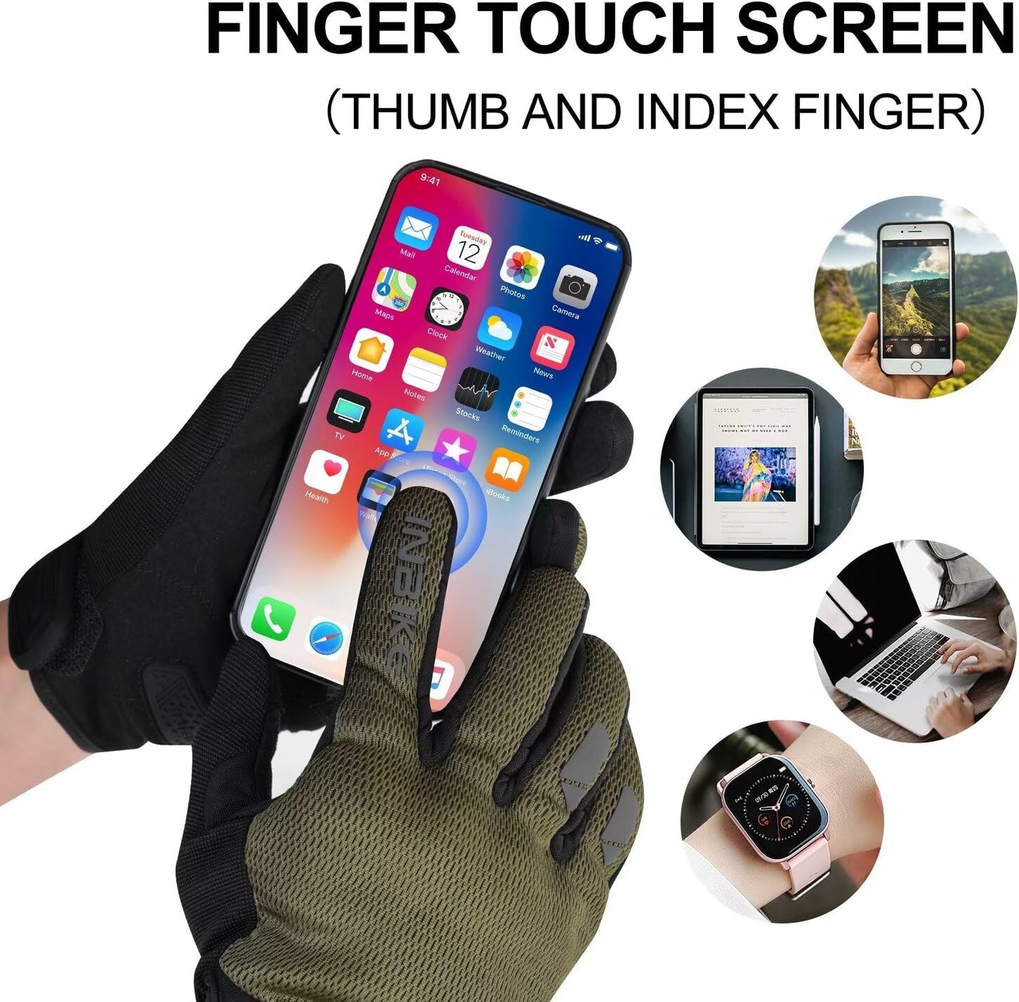 INBIKE Breathable Mesh Motorcycle Gloves for Men/Women, Shell Protection, Reflective, TPR Palm Sliders, Touchscreen Motorbike Gloves for ATV BMX MTB Riding