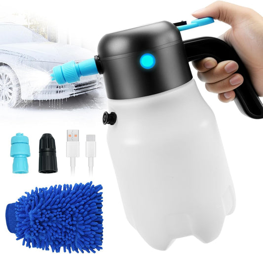 Electric Foam Sprayer Car Wash, 60PSI Foam Sprayer Auto Pressurized with 2 Nozzles(Foam/Water Stream), Built-in 7.4V Pump, 2x2000mAh Battery, for Car Wash, Window Cleaning, Garden&Home Use-68oz/2L