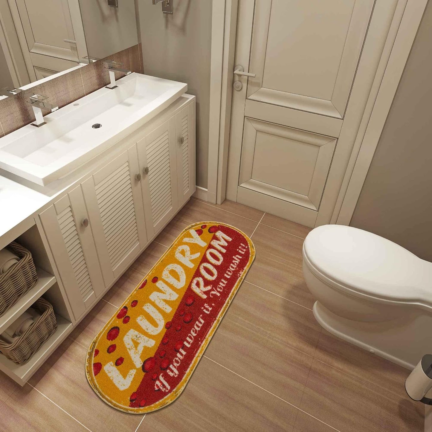 Ottomanson 20" x 59" Oval Laundry Room Rug - Non-Slip Mat for Laundry & Mudroom - Durable, Stain-Resistant, and Easy to Clean - Perfect for High-Traffic Areas - Runner Rug for Entryway, Yellow/Red