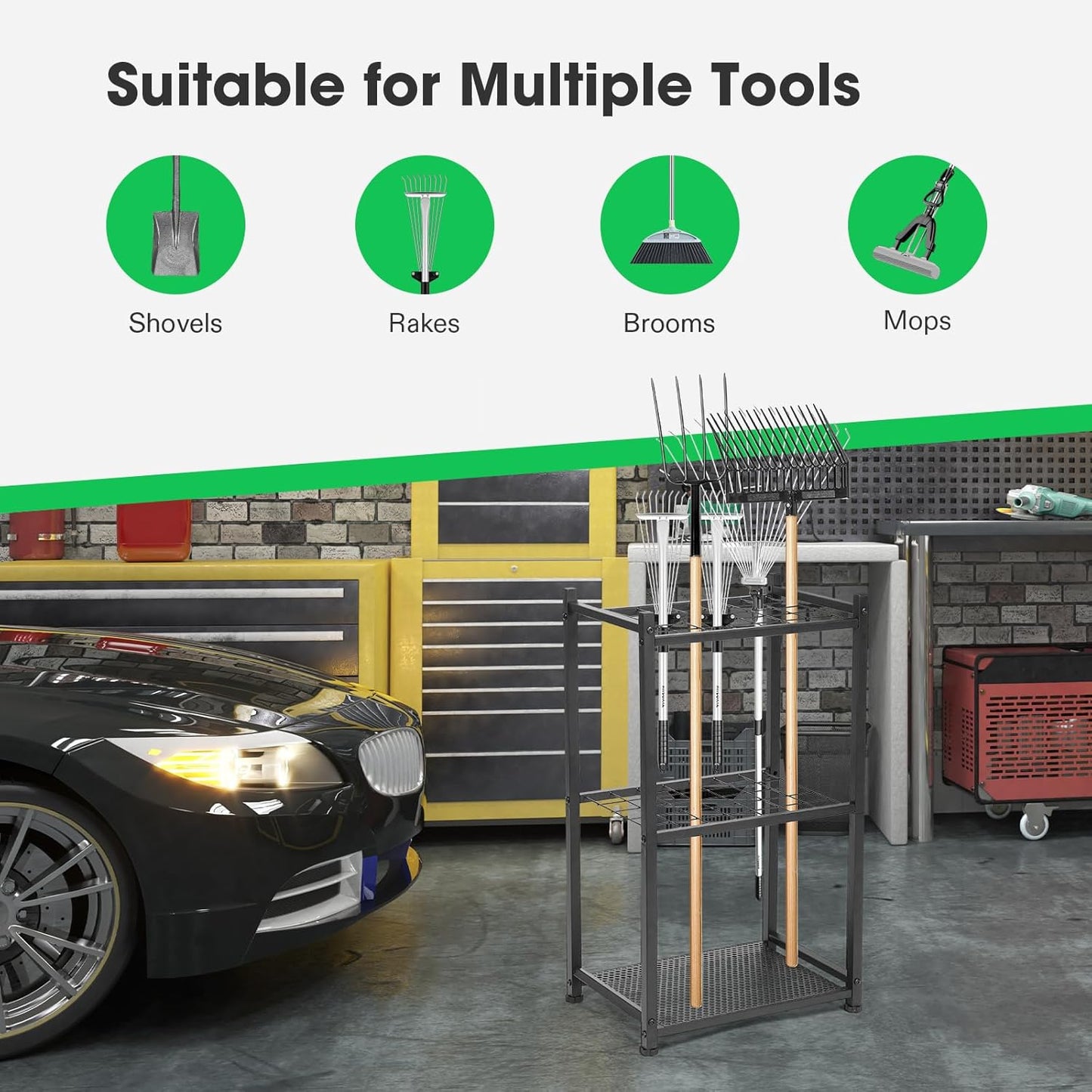 VIVOSUN Garden Tool Organizer, Heavy Duty Steel Tool Rack Tool Stand, Up to 35 Long-Handled Tools, Yard Tool Storage for Garage Shed Home and Outdoor, Medium, Anti-tipping Design