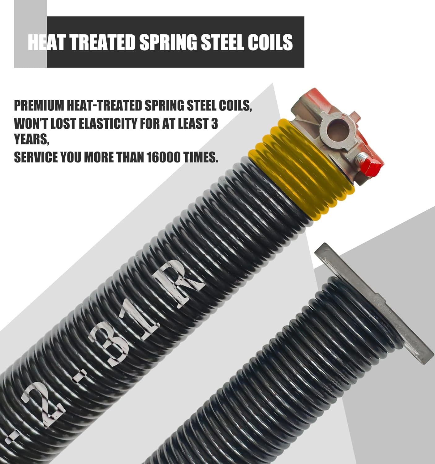Garage Door Torsion Spring Set, Pair of 2" Electrophoresis Coated Garage Door Spring Replacement with 2 Non-Slip Winding Bars and Bearing, Minimum 16000 Cycles (.250x2x31")