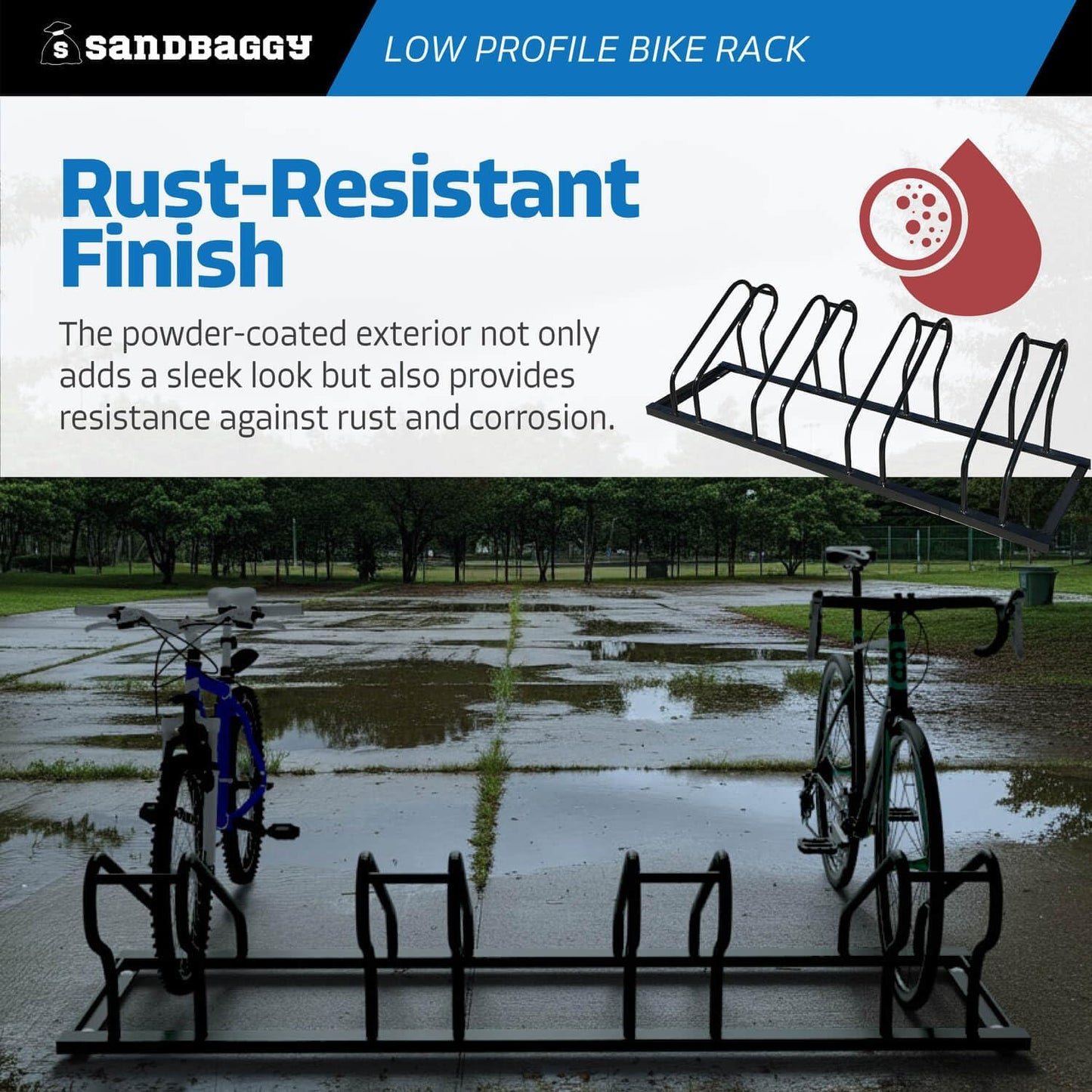 Sandbaggy Commercial Low Profile Bike Rack - Outdoor, Surface Mount, Steel - 4 Bike (4 Capacity (Low-Profile), 1)