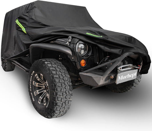 Waterproof Cover for Jeep Wrangler JK JL CJ YJ TJ 2 Door 1987-2023 Outdoor Sun Rain Wind Snow Protection Dustproof Covers with Driver Door Zipper Black