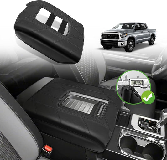Muslogy Center Console Armrest Cover Compatible with Toyota Tundra 2014-2021 Comfort Armrest Pad Anti-Scratch Arm Rest Cushion Vegan Leather Protector 1-Inch Extra Thick(Bucket Seat ONLY)