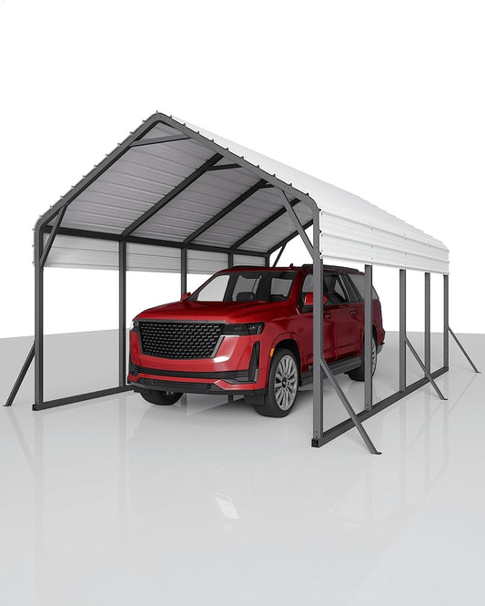 13'x21'x11' Oversized Metal Carport, Steel Heavy Duty Carport for All-Weather, Permanent Shelter for Bass Boats, Pickup Trucks, and Tractors, N.W. 660 Lbs