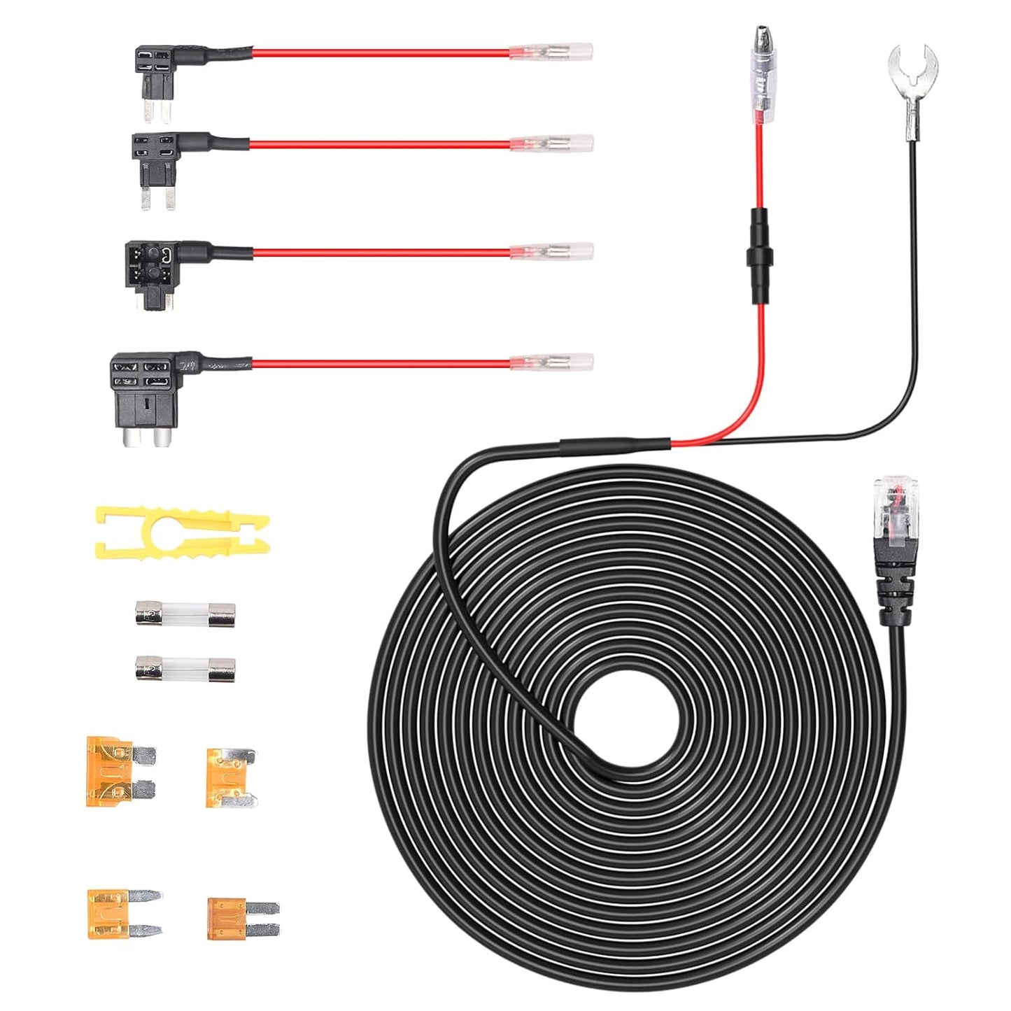Radar Detector Hardwire Kit with RJ-11 Telephone Style Jack Direct Wire Wiring Kit Compatible with Escort Valentine One Uniden Beltronics Cobra Multiple Fuse Sizes Power Cord Cable