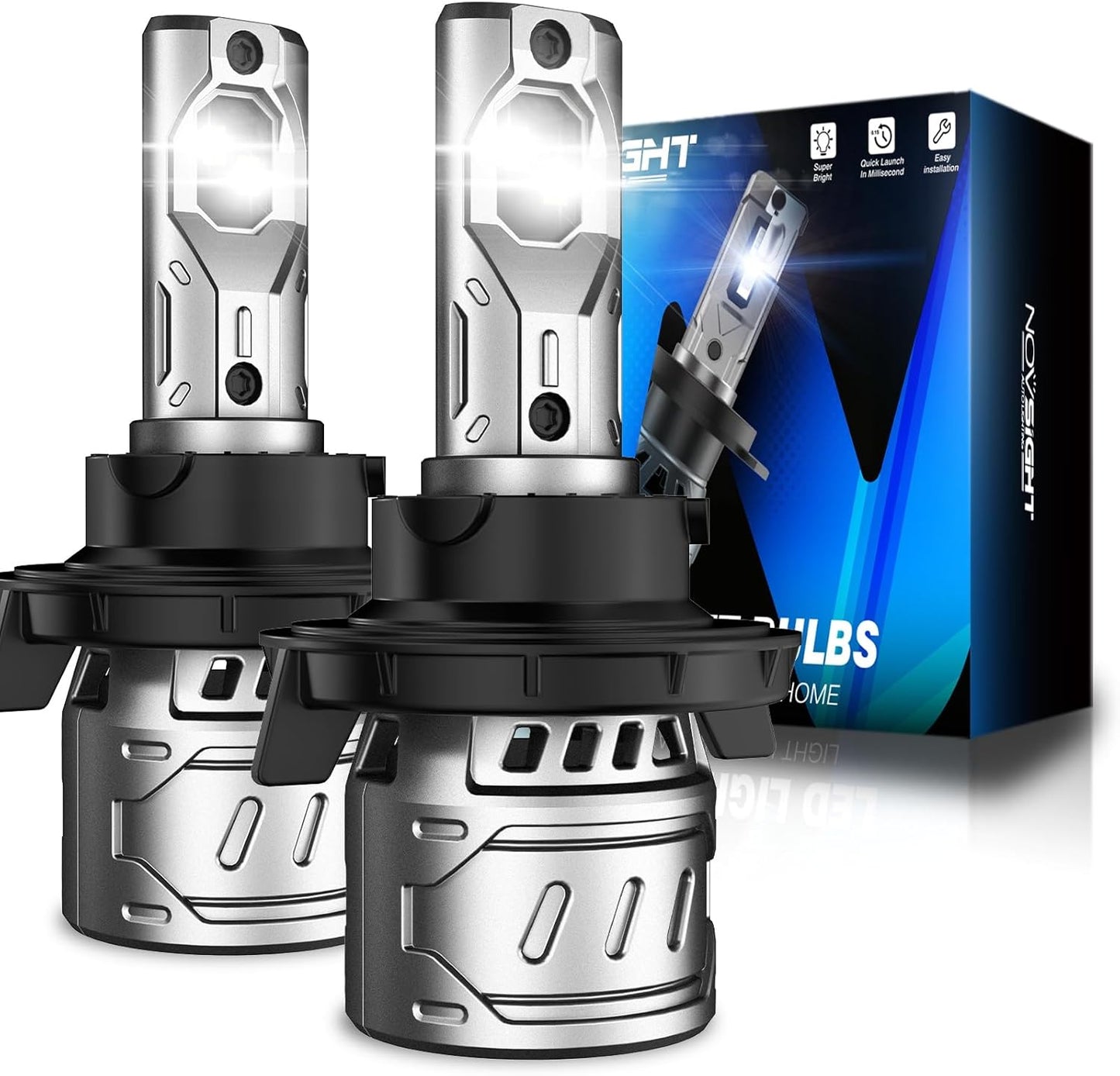 NOVSIGHT H13/9008 Bulbs Upgraded, 400% Brightness H13 Fog Bulbs, Quick Installation 9008, Pack of 2