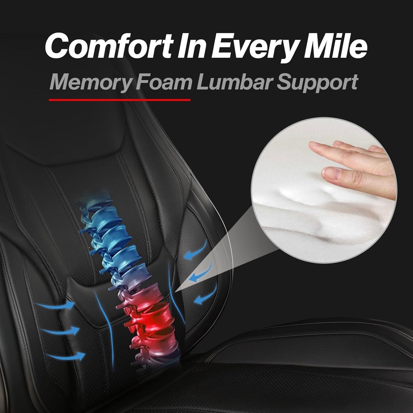 Coverland Custom Car Seat Covers Compatible with Ram 1500, Tacoma - Premium Leather Non-Slip Memory Foam Waterproof Cover Custom Fit Interior Protector Front Seat-Black [See Size Chart-Size A49]