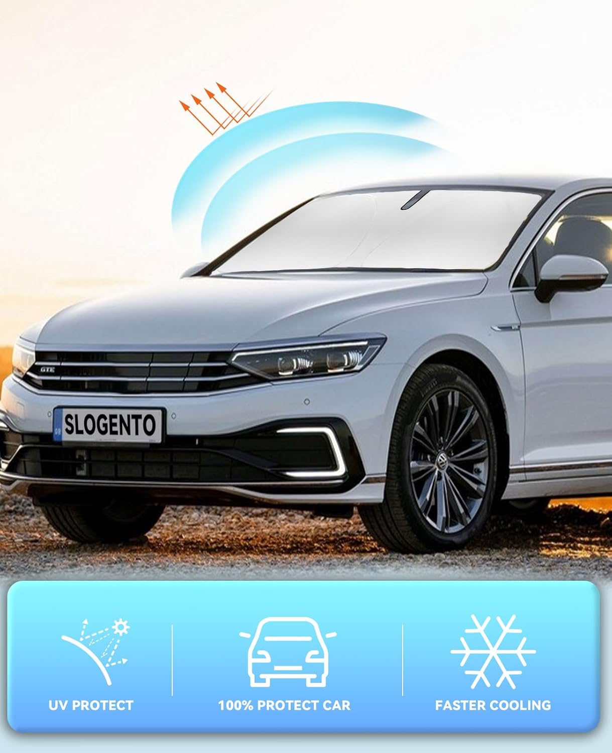 Windshield Sun Shade Car Sunshade for 2012-2022 VW Passat for Volkswagen Accessories Windshield Sun Visor Cover for VW Passat Foldable Front Window Shield Protect Car from Sun Rays