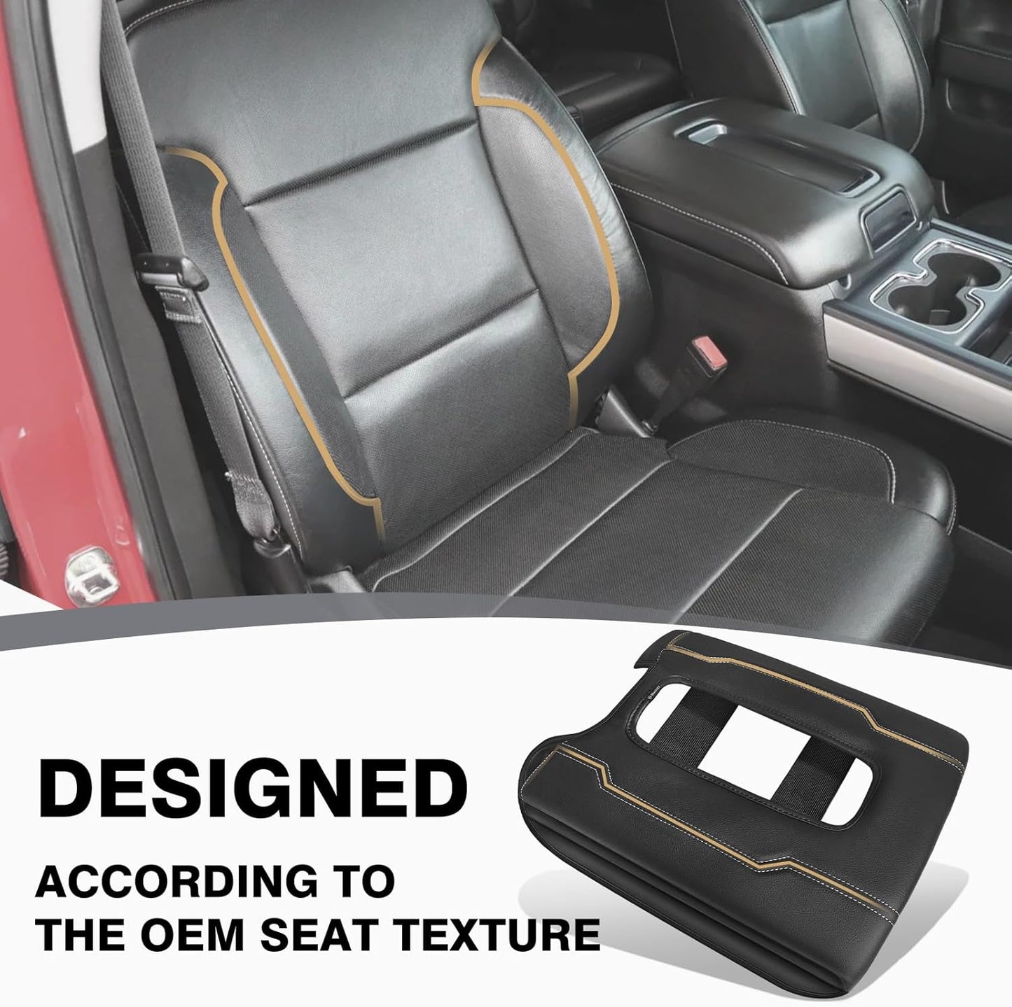 Muslogy Center Console Armrest Cover Compatible with Chevy Silverado & GMC Sierra 1500 2500 3500 2014-2018 Armrest Pad Arm Rest Cushion Vegan Leather Protector 1-Inch Extra Thick(Bucket Seat ONLY)