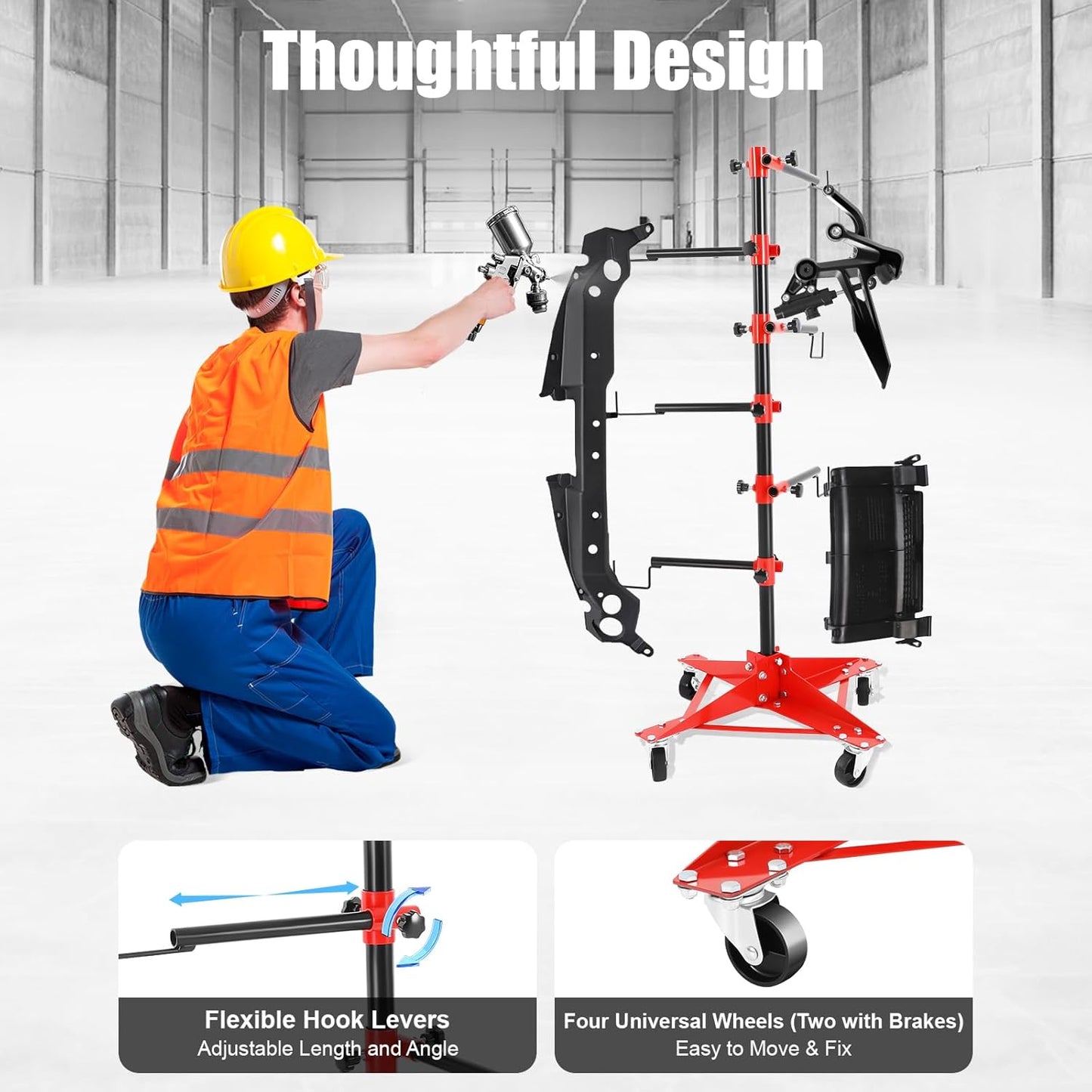 Panel Tree Stand for Painting Rotatable FreeStanding Panel Paint Holder with Wheels Adjustable Center Post for Hang Automotive Doors Fenders Bumpers, Car Repair Shops, Garages(18.5*18.5*47.2in)