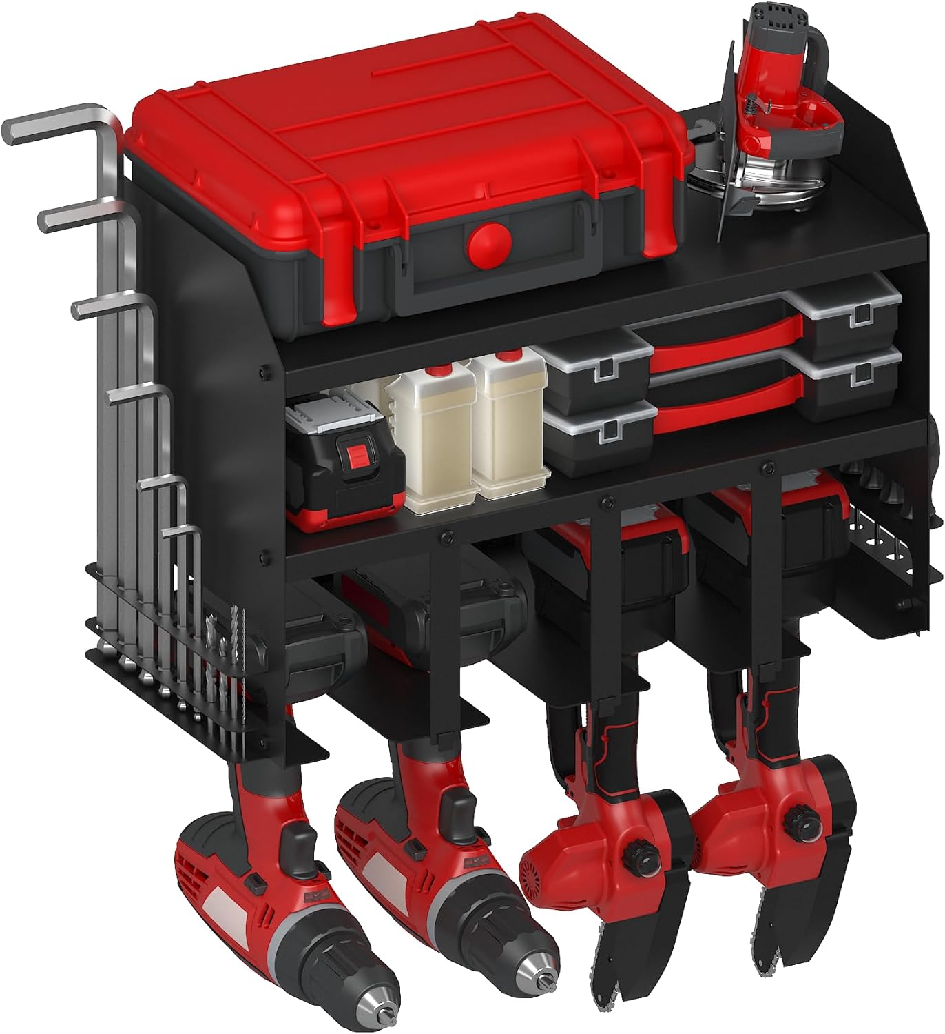 Power Tool Organizer Wall Mount, Utility Racks 3 Layers Storage Rack, Mini Chainsaw, Screwdriver, Drill Bit, Heavy Duty Iron Garage Tool Organizer Storage for Workshop Shed Pegboard Basement