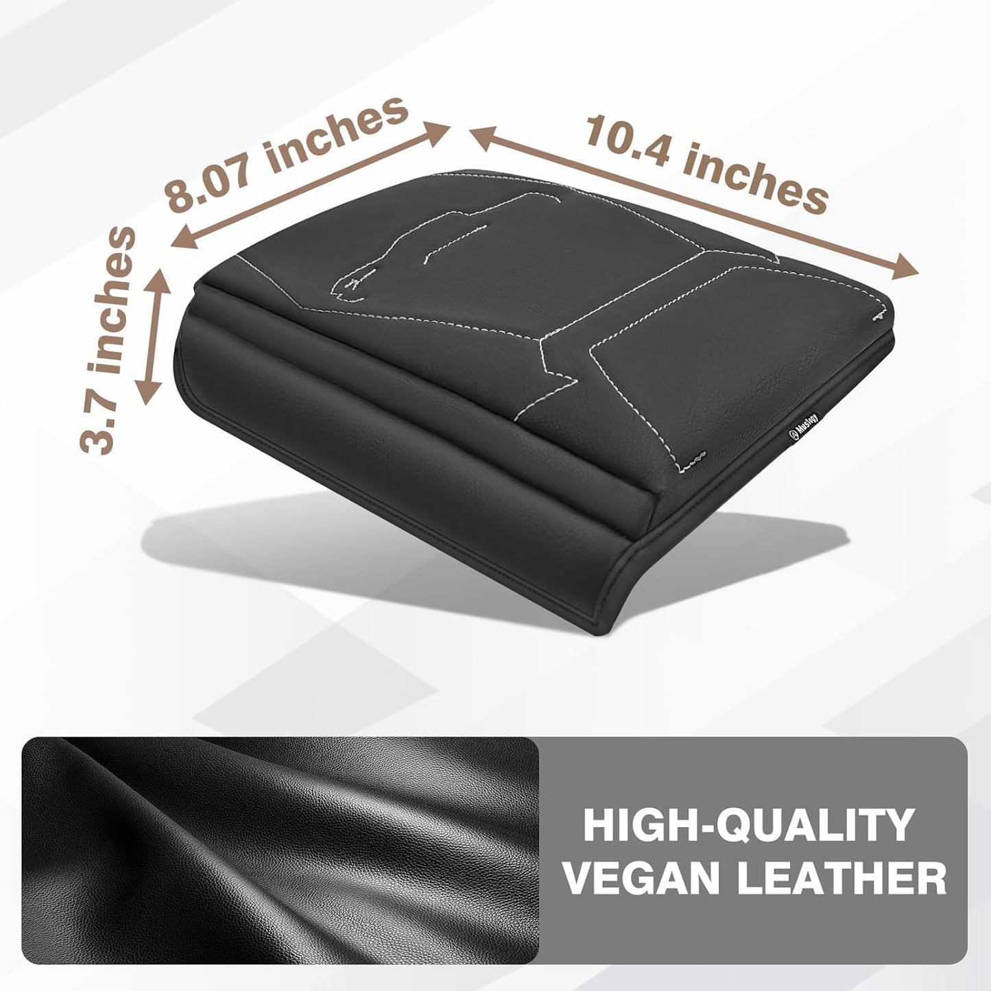 Muslogy Center Console Armrest Cover Compatible with 2024+ Toyota Tacoma 2025+ 4Runner Accessories Armrest Lid Protector Vegan Leather Cushion 1-Inch Extra Thick(Black/Gray Stitching)