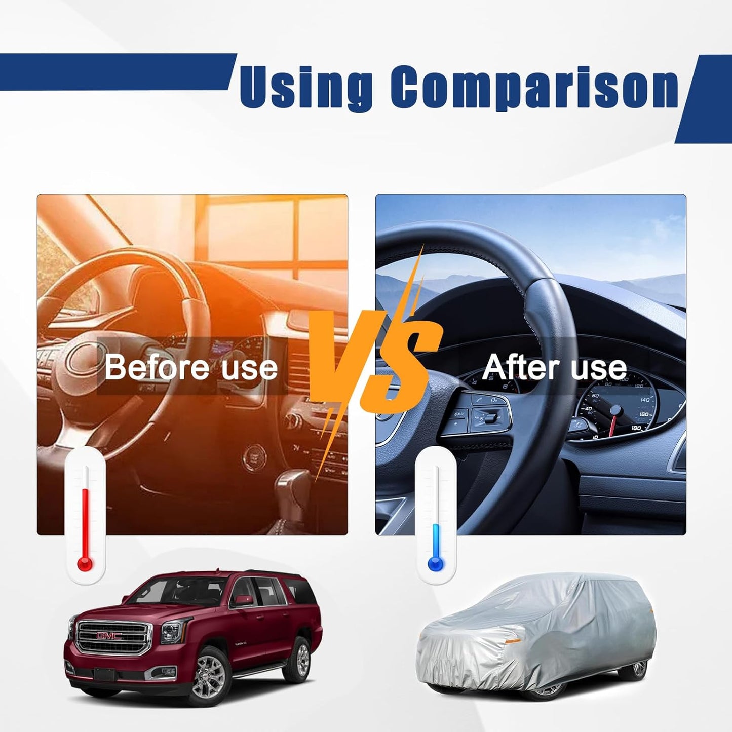 Kayme 6 Layers SUV Car Cover Custom Fit for GMC Yukon (1995-2025) Waterproof All Weather for Automobiles, Outdoor Full Cover Rain Sun UV Protection.Silver