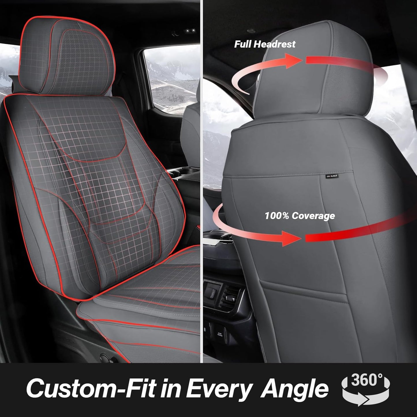 Coverland Custom Car Seat Covers Compatible with Silverado 2500HD, Maverick, Frontier - Premium Leather Non-Slip Memory Foam Waterproof Protector Front Seat-Dark Gray [See Size Chart-Size A40]
