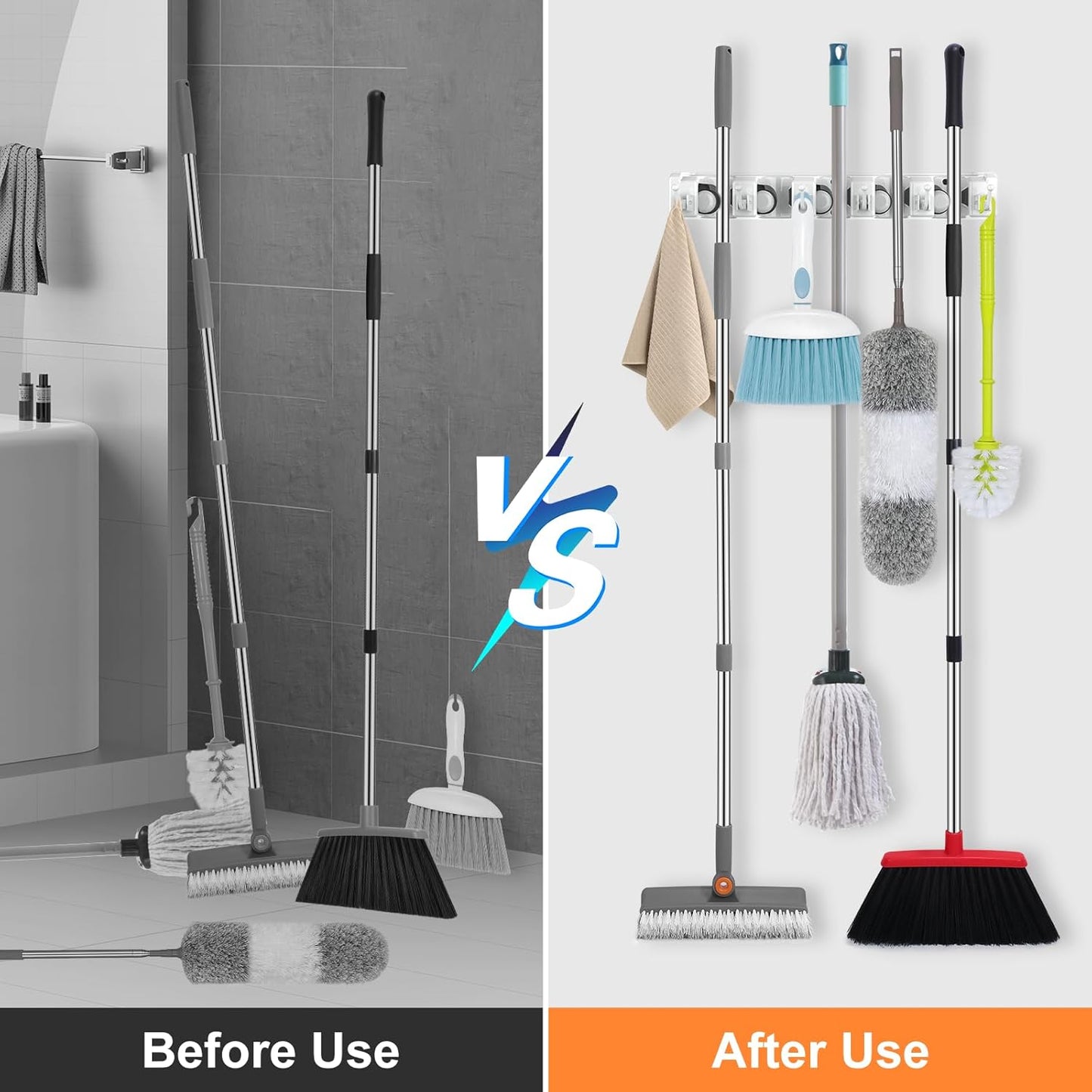 nacena Broom Holder Wall Mount, 2 Packs White Wall Hanging Garden Tool & Utility Closet Organizer Mop & Broom Hook Wall Mounted Heavy Duty Broom and Mop Organizer Wall Hanging for Bathroom, garage