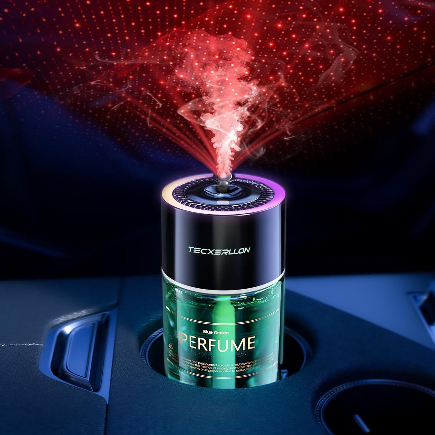 Car Air Freshener, Car Diffuser with RGB Ambient Light & Starry Ceiling, 4 Smart Scent Modes, 120-Day Runtime, Auto On/Off,USB-C Rechargeable, Ocean-Inspired Fragrance, 120ML