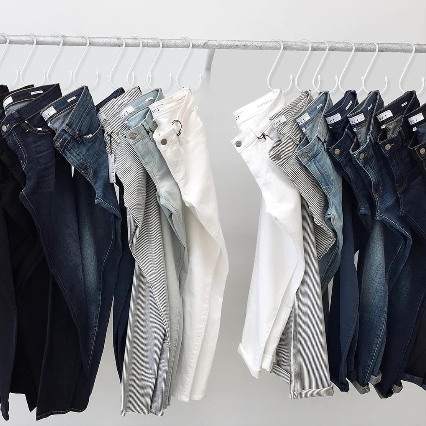 24 Pack 5 Inch White S Hooks, Vinyl Coated with Rubber Stopper Non Slip Heavy Duty, Steel Metal White Rubber Coated Closet S Hooks for Hanging Jeans, Plants, Jewelry, Pot, Pan, Cups, Towels