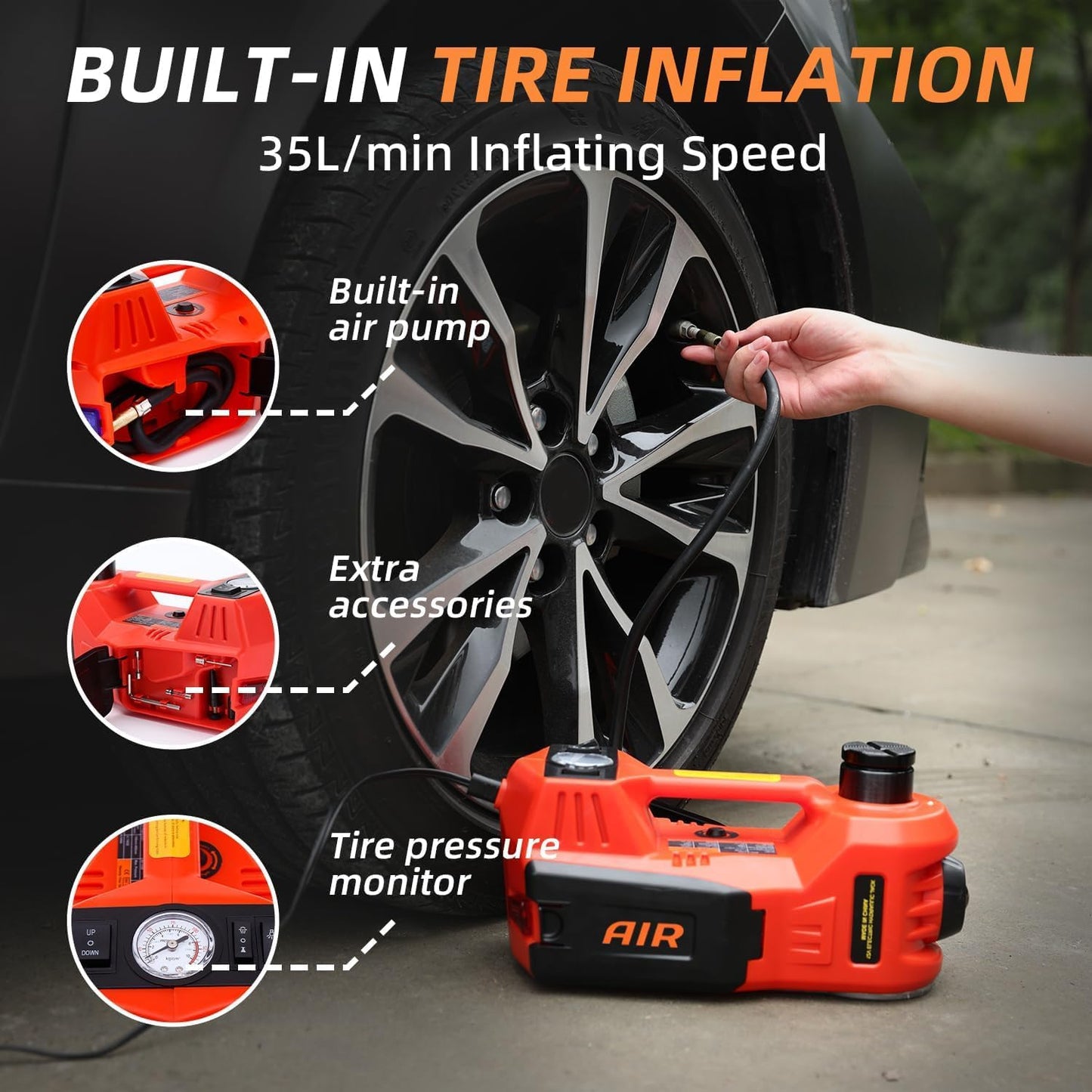 STANDTALL Electric Car Jack Kit 5 Ton 12V Electric Jack for Car with Impact Wrench and Tire Inflator Pump for SUV Sedan Truck Change Tires Garage Repair