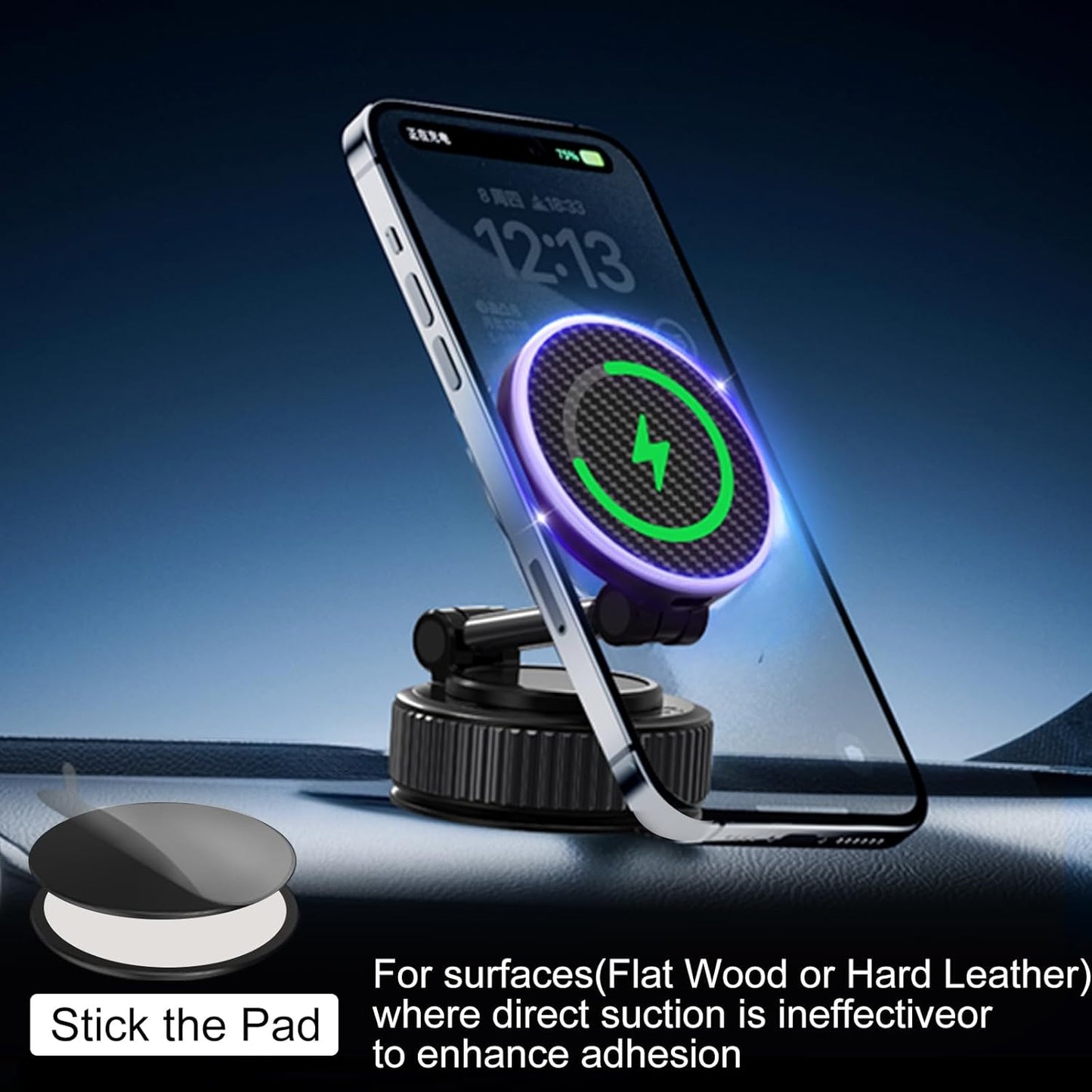 Magnetic Phone Charging Holder for Car - Upgraded 360° Vacuum Magnetic Phone Holder, Foldable Retractable Suction Cup Car Phone Mount for Magsafe for Your Car/Gym/Mirror Mount for iPhone & Android